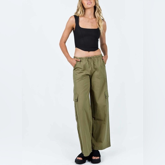 Princess Polly Wide Leg Cargo Utility Pants in Khaki - Picture 1 of 10
